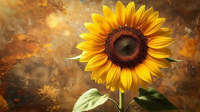 Vibrant sunflower blossom against a textured backdrop, showcasing nature's beauty and artistic expression.
