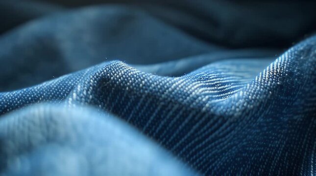Macro Blue Denim Jeans Fabric Texture Background Video.