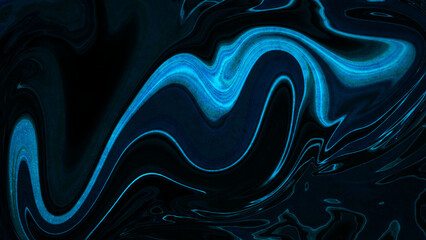 Obraz premium Abstract dark liquid marble background with glowing blue neon fluid waves and elegant flowing swirl texture for modern wallpaper