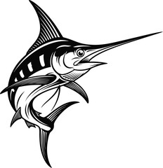 Marlin Swordfish Jumping Black and White Vector