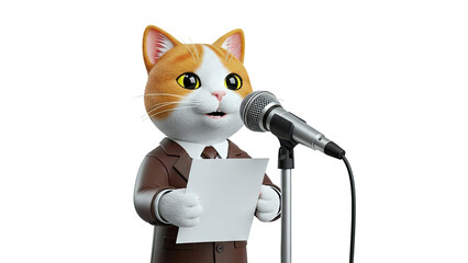 Cat in a Suit Giving a Speech at a Microphone