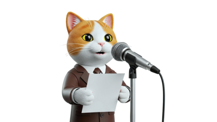 Cat in a Suit Giving a Speech at a Microphone