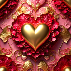 heart, rose, red, pink, gold, flower, Valentine,background, 3d, backdrop, decorative, design, luxury, marble floor, texture, artistic, beauty, artist, decoration, curve, curvy, drapery, frill, elegant