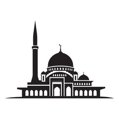 Fototapeta premium Black and white mosque with domes and minarets silhouette vector