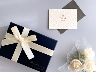 Elegant Gift Box with Ribbon and Thank You Card