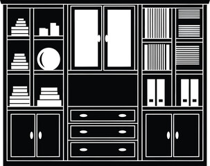 Storage Cabinet Furniture Shelves Vector Illustration