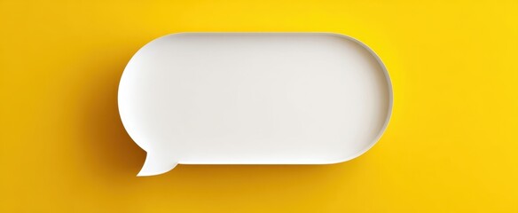 The speech bubble blank paper cutout on bright yellow background with shadow