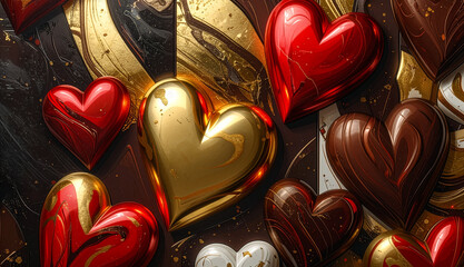 chocolate, ribbon, red, white, gold, black, marble, heart, xmas, christmas, birthday, happy, gift, valentine, box, holiday, ornament, anniversary, package, love, romance, 3d, abstract, backdrop, ceram