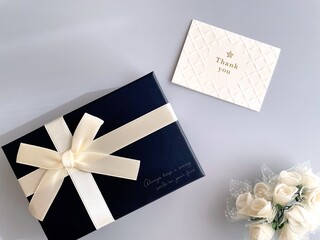 Elegant Gift Box with Ribbon and Thank You Card