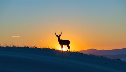 Silhouetted Deer Beneath Sunset Sky