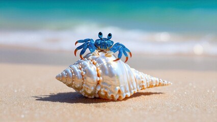 Blue Crab on Beach Shell
