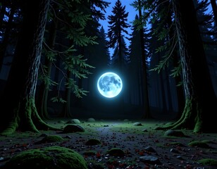 Mystical Glowing Orb Floating Enchanted Forest Night