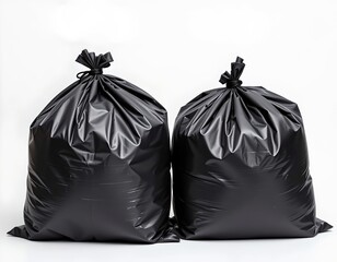 Two Full Black Trash Bags Against White
