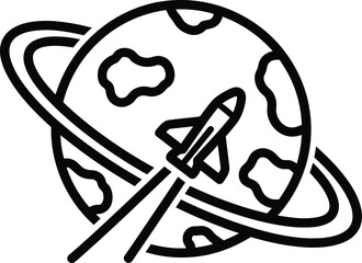 Rocket Flying Around Planet Space Exploration Vector Illustration