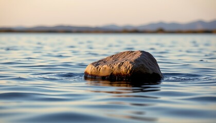 Serene Waterscape with Rock Reflection Sunrise