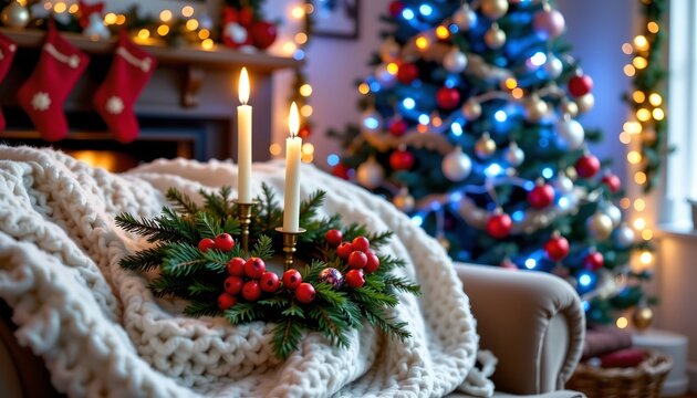 Cozy Holiday Living Room with Festive Decor