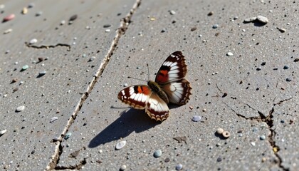 Iridescent Butterfly Resting Textured Concrete Surface