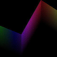 Diagonal zigzag abstract with rainbow spectrum lines on black background