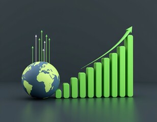 Global Growth Chart with Rising Green Bars and Digital Globe
