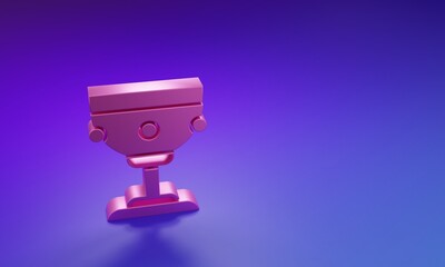 Pink Christian chalice icon isolated on purple-blue background. Christianity icon. Happy Easter. Minimalism concept. 3D render illustration