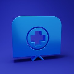 Obraz premium Blue Nurse hat with cross icon isolated on blue background. Medical nurse cap sign. Minimalism concept. 3D render illustration