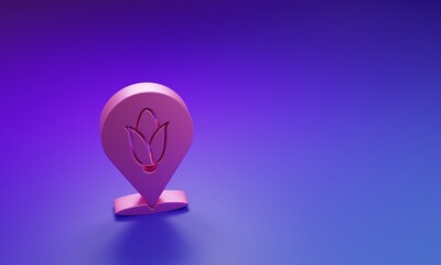 Pink Location corn icon isolated on purple-blue background. Minimalism concept. 3D render illustration