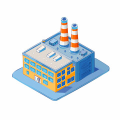Manufacture, industrial factory building isometric icon. 3d line art technical drawing. Editable stroke vector