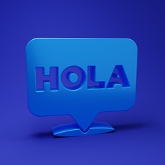 Blue Hola icon isolated on blue background. Minimalism concept. 3D render illustration © vector_v