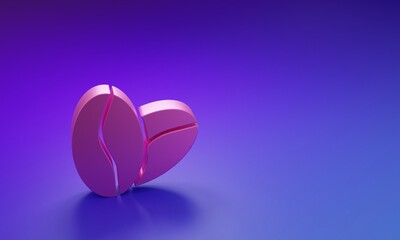 Pink Coffee beans icon isolated on purple-blue background. Minimalism concept. 3D render illustration