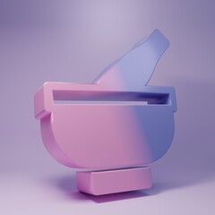 Purple Mortar and pestle icon isolated on purple background. Minimalism concept. 3D render illustration