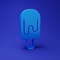Blue Ice cream icon isolated on blue background. Sweet symbol. Minimalism concept. 3D render illustration