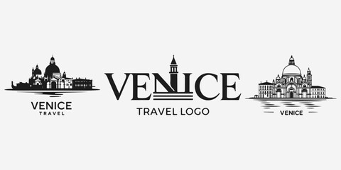 Venice travel logo sketch illustration vector set