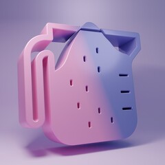 Purple Measuring cup to measure dry and liquid food icon isolated on purple background. Plastic graduated beaker with handle. Minimalism concept. 3D render illustration