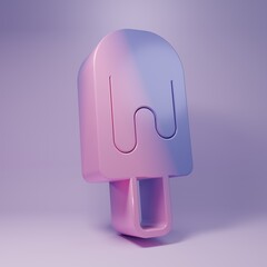 Purple Ice cream icon isolated on purple background. Sweet symbol. Minimalism concept. 3D render illustration