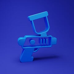 Blue Paint spray gun icon isolated on blue background. Minimalism concept. 3D render illustration