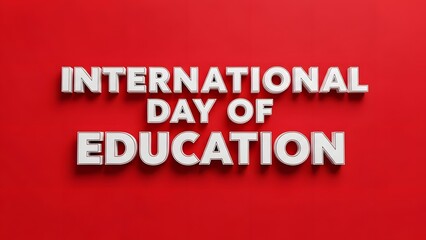 International Day of Education Banner on Red Background with 3D White Text