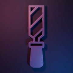 Purple Rasp metal file icon isolated on purple-blue background. Rasp for working with wood and metal. Tool for workbench, workshop. Minimalism concept. 3D render illustration