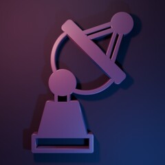 Purple Satellite dish icon isolated on purple-blue background. Radio antenna, astronomy and space research. Minimalism concept. 3D render illustration