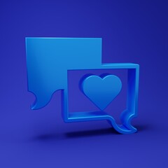 Blue Speech bubble chat icon isolated on blue background. Message icon. Communication or comment chat symbol. Minimalism concept. 3D render illustration