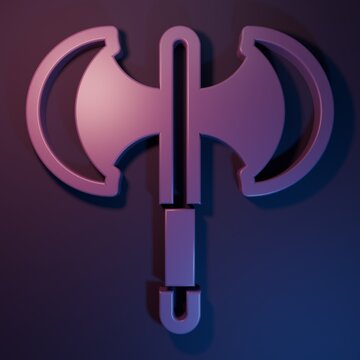 Purple Medieval poleaxe icon isolated on purple-blue background. Minimalism concept. 3D render illustration