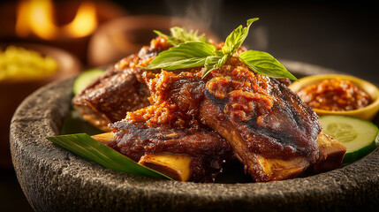 Spicy Grilled Beef Ribs Iga Bakar Penyet with Sambal