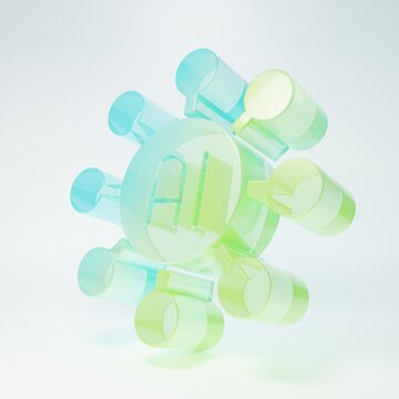 Frosted glass Neural network icon isolated on white background. Artificial intelligence AI. Minimalism concept. 3D render illustration
