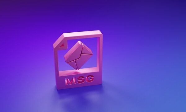 Pink MSG file document. Download msg button icon isolated on purple-blue background. MSG file symbol. Minimalism concept. 3D render illustration