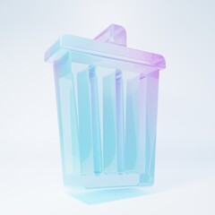 Frosted glass Trash can icon isolated on white background. Garbage bin sign. Recycle basket icon. Office trash icon. Minimalism concept. 3D render illustration