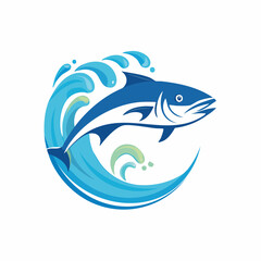 Wave fish creative symbols set. Water splash shape logo template. Seafood restaurant, food shop, store logotype.