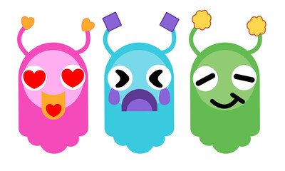 Fototapeta premium Colorful Monster Characters Set with Various Facial Expressions in Flat Cartoon Style 1