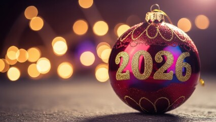 Red Ornament 2026 New Year Bokeh