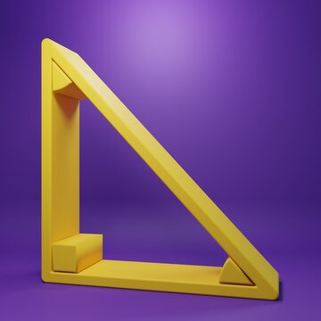 Yellow Triangle math icon isolated on purple background. Minimalism concept. 3D render illustration