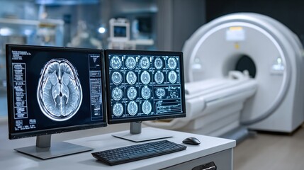 Advanced medical imaging with a high-tech machine. The advanced technology of medical science is at its best. Modern, cutting-edge diagnostic tool for brain scans.