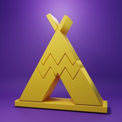 Yellow Traditional indian teepee or wigwam icon isolated on purple background. Indian tent. Minimalism concept. 3D render illustration © Oksana